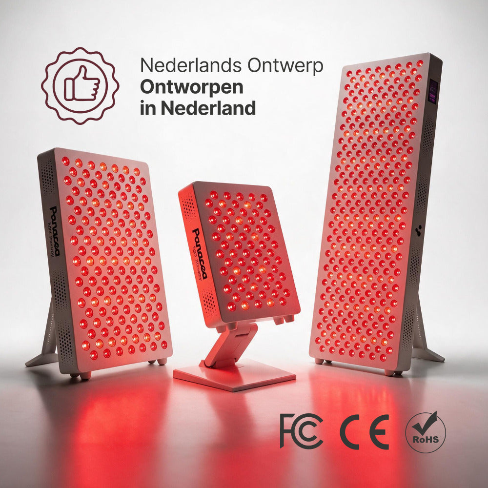 ATP Pro 350, 700 en 1500 roodlichttherapie panelen naast elkaar, ontworpen in Nederland, FCC, CE en RoHS gecertificeerd