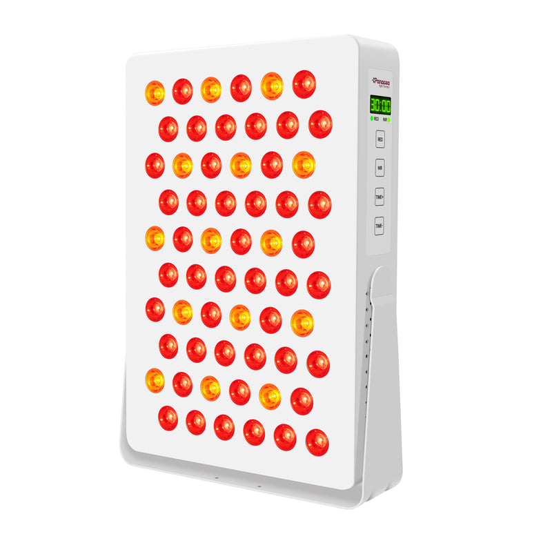 ATP Pure 300 roodlichttherapie paneel met 60 dual-chip LED's (630, 660, 810 en 850 nm) en ingebouwde standaard