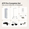 ATP Pro Complete Set: inhoud met paneel, horizontale standaard, afstandsbediening, ophangset, koord, veiligheidsbril en deurhaak