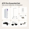ATP Pro Essential Set: inhoud met 700 paneel, horizontale standaard, afstandsbediening, ophangset, koord, veiligheidsbril en deurhaak