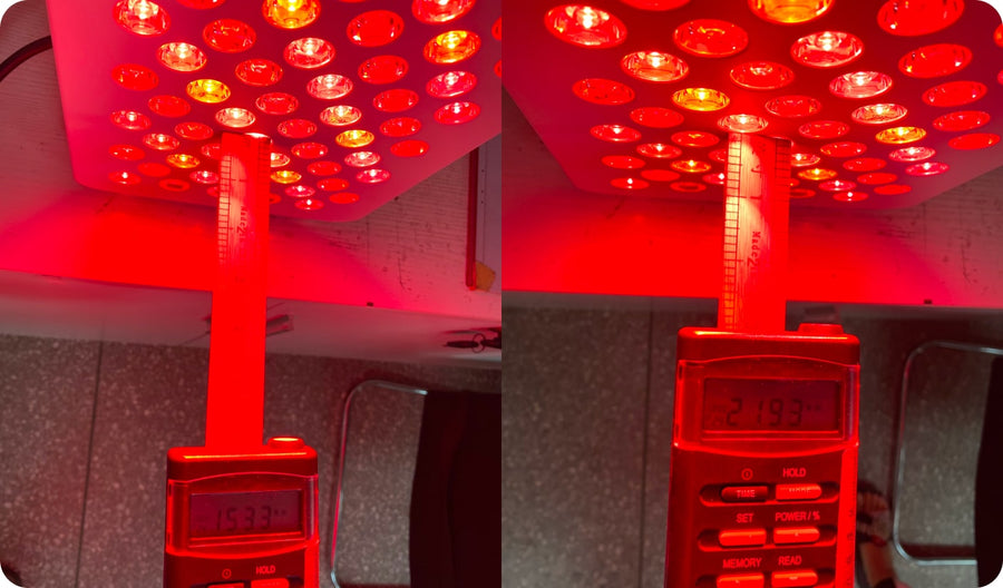 Medición de luz con un solarmeter debajo de uno de los primeros paneles ATP Pro
