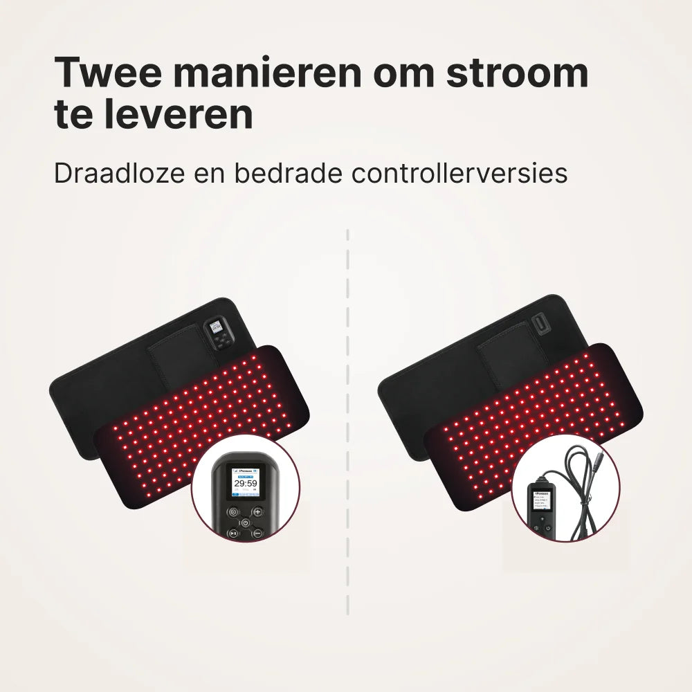 TheraFlex riem in twee uitvoeringen: met draadloze controller op batterij of met bedrade controller